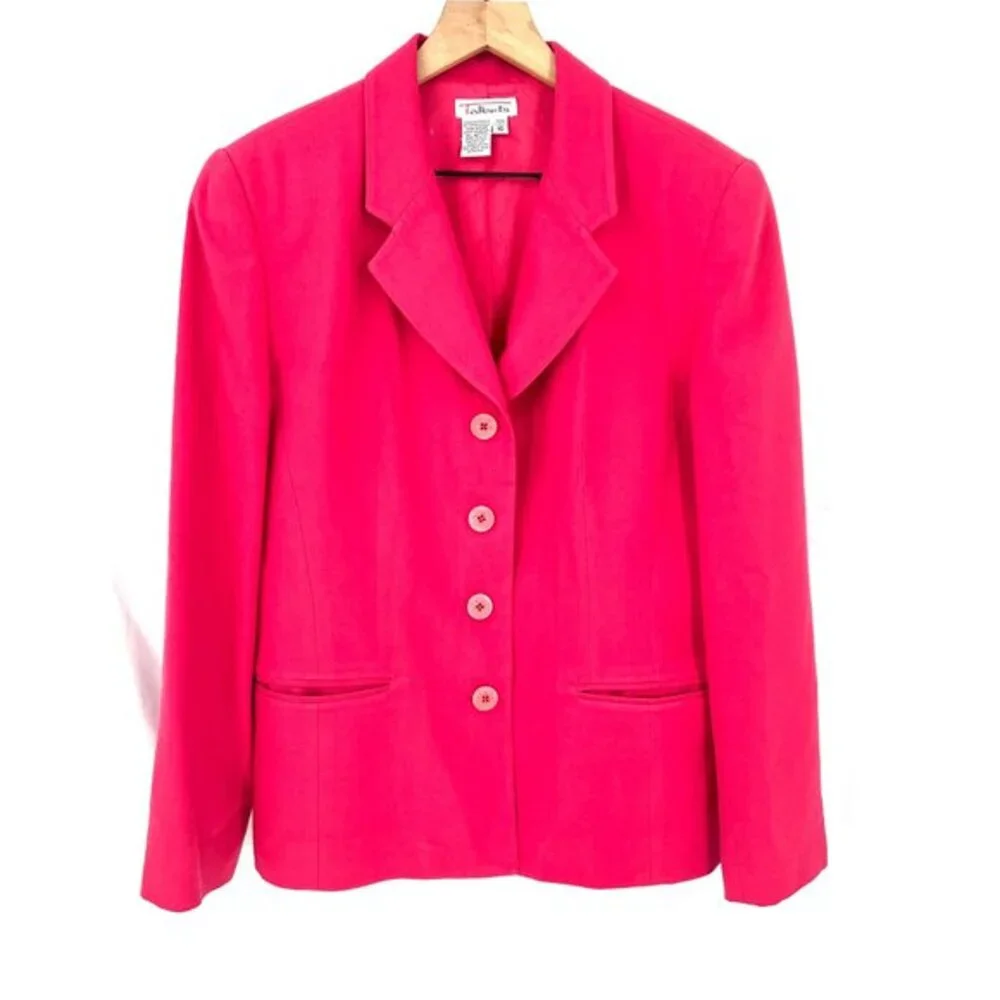 Vintage Talbots worsted‎ wool bubble gum pink 4 button blazer jacket career 10
